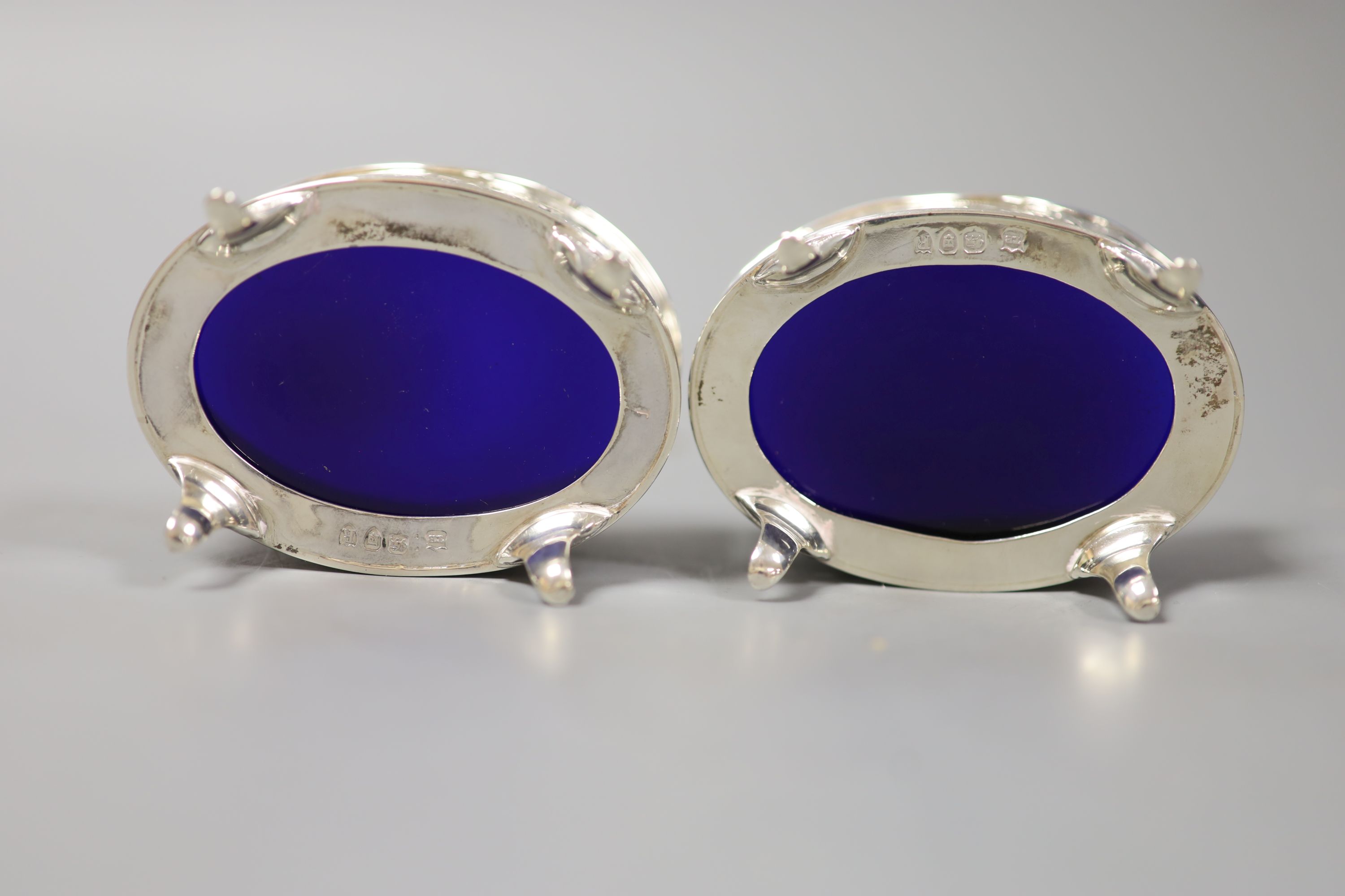 A pair of Victorian pierced silver oval salts, Thomas Bradbury & Sons, London, 1892, 8cm.